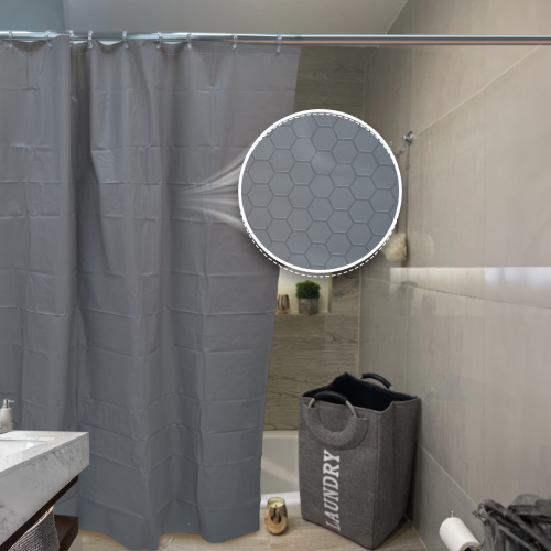 Cortina de baño 180 x 180 cm tramado hexágono gris