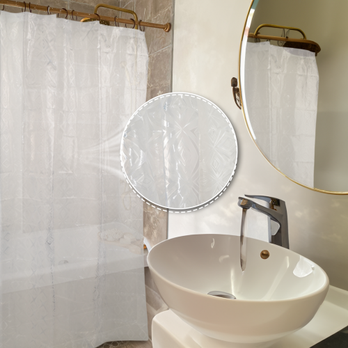 Cortina de baño 180 x 180 cm tramado rombos concéntricos blanco