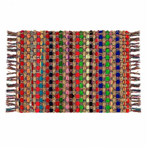 Alfombra chindi con jute  multicolor.