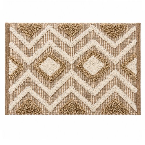 Alfombra algodon con pelos formando cuadrados y ondas 160 x 230 cm beige y natural