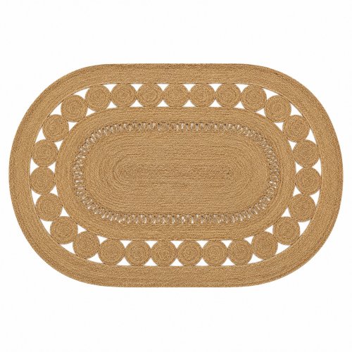 Alfombra de yute ovalada con circulos e hilos internos