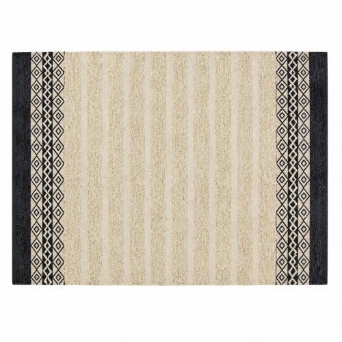 Alfombra base natural con guarda gris y flecos