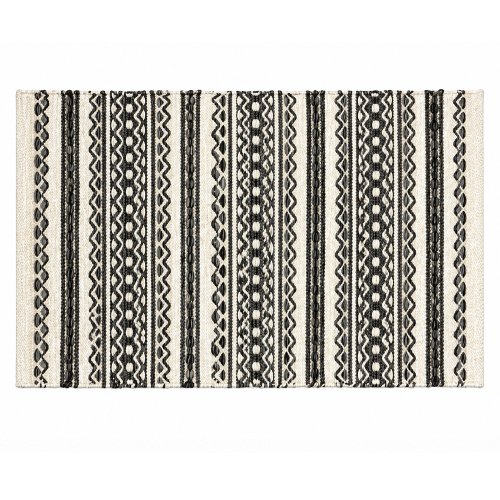 Alfombra 60 x 90 cm zigzag y puntos natural y negra con guarda