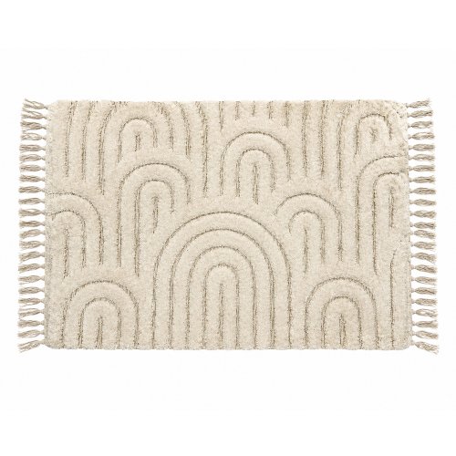 Alfombra natural pelo corto, arcos concéntircos y flecos