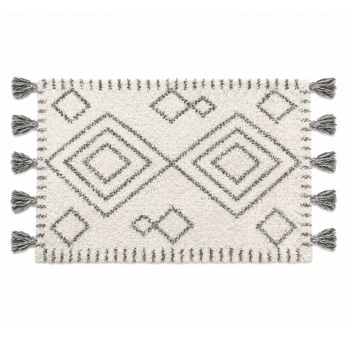 Alfombra 50 x 80 cm con rombos y borlas natural-gris