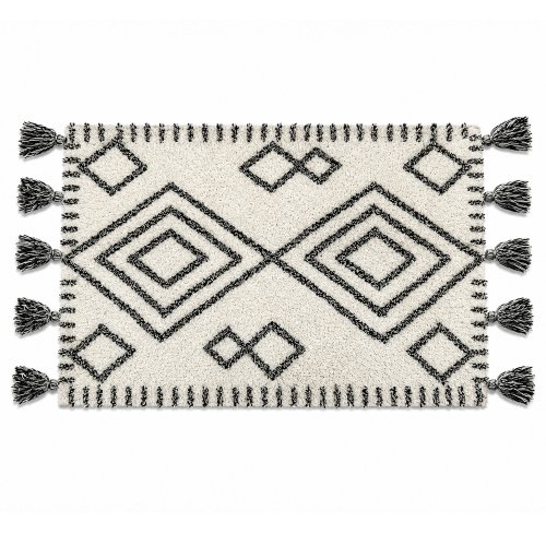 Alfombra 50 x 80 cm con rombos y borlas natural-negro