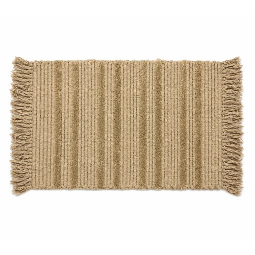 Alfombra 50 x 80 cm con ribetes, pelo insertado y flecos beige