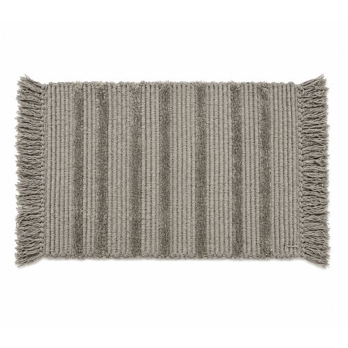 Alfombra 50 x 80 cm con ribetes, pelo insertado y flecos gris