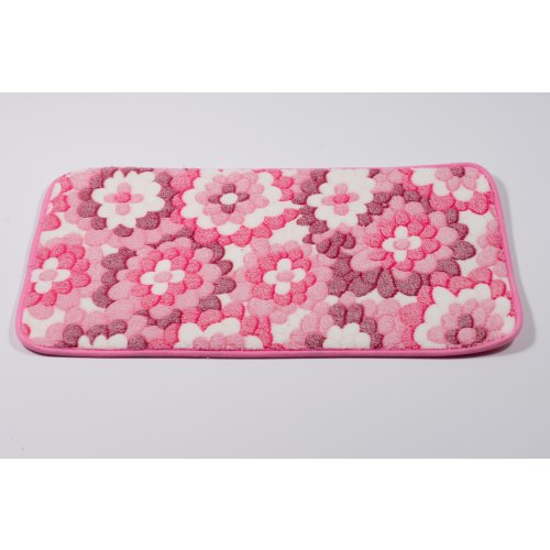 Alfombra de baño de microfibra 40 x 60 cm flores concéntricas rosa