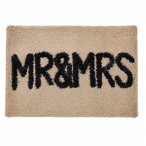 Alfombra de baño 40x60 cm Mr & Mrs blanca y gris