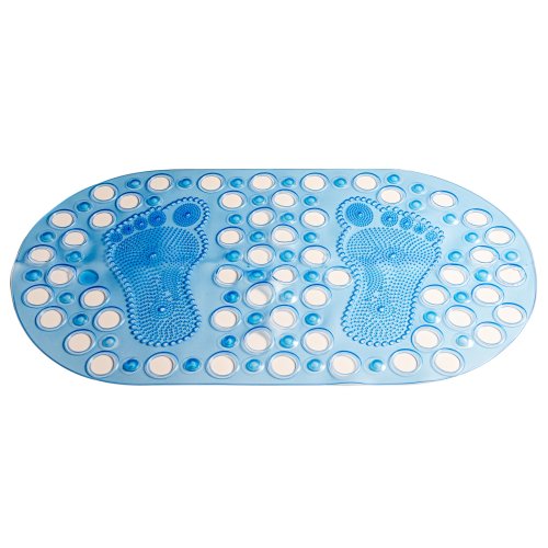 (B0179) Alfombra de baño ovalada con patitas 66 x 37 azul