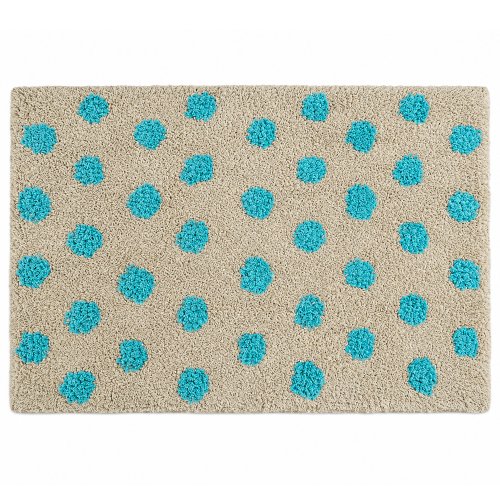 Alfombra baño 40 x 60 cm natural con circulos azules