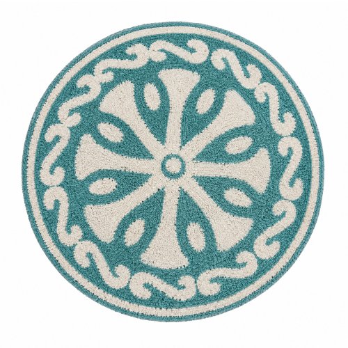 Alfombra baño 55 x 55 cm redonda azul con arabescos blancos
