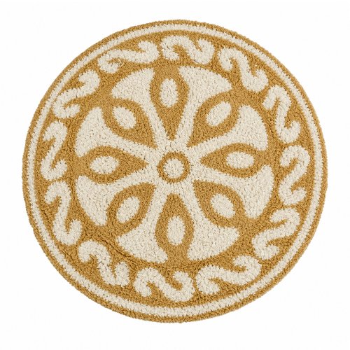 Alfombra baño 55 x 55 cm redonda beige con arabescos blancos
