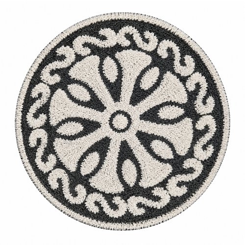 Alfombra baño 55 x 55 cm redonda gris con arabescos blancos