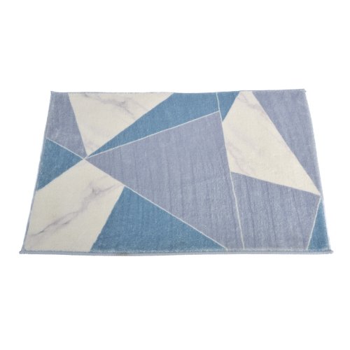 Alfombra microfibra 40 x 60 cm triangulos natural, gris y azul