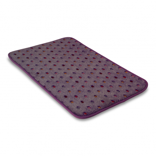 alfombra microfibra 40 x 60 cm lila con lunares de colores
