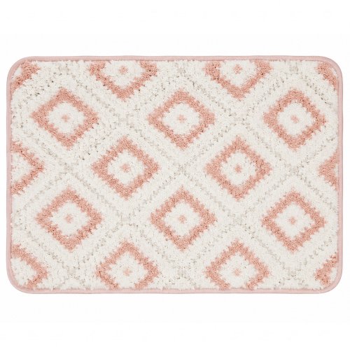 Alfombra microfibra 40 x 60 cm rombos rosa y blanco