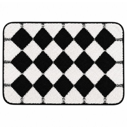 Alfombra baño 40 x 60 cm rombos blanco y negro