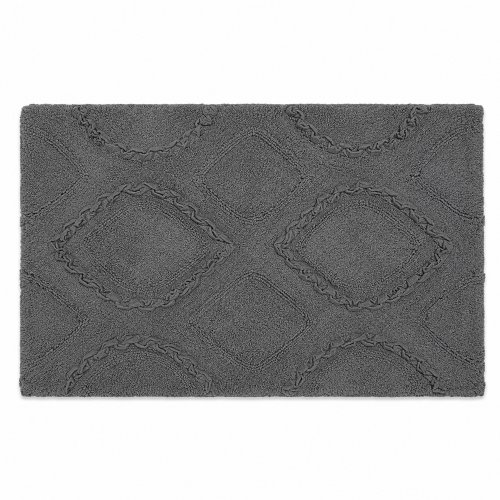 Alfombra baño lisa trama rombo negro