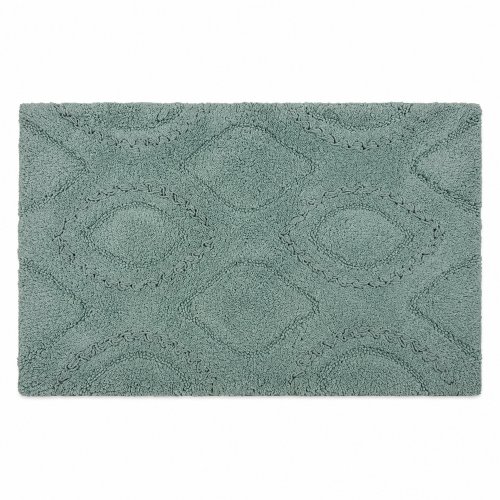 Alfombra baño lisa trama rombo turquesa