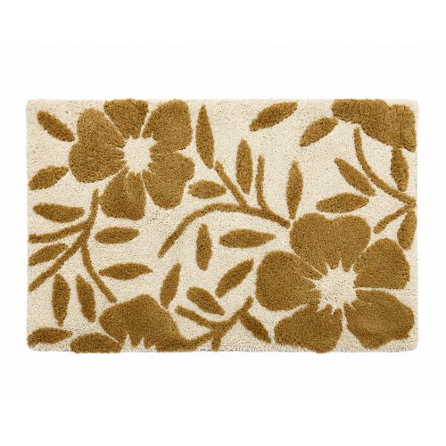 Alfombra de baño 50 x 80 cm natural con flores y ramas color mostaza