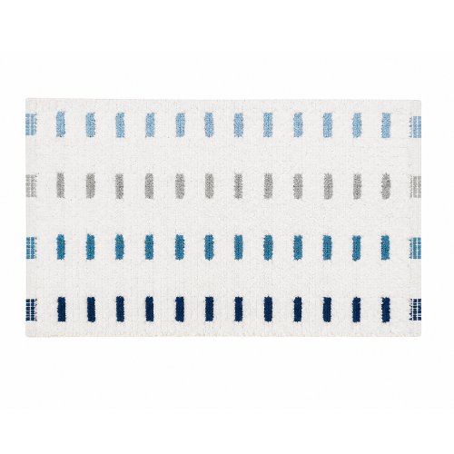 Alfombra de baño 40 x 60 cm blanca con bloques chicos en tonos azules y gris