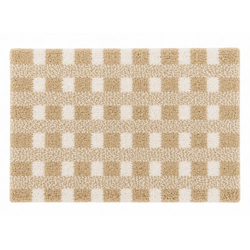 Alfombra de baño 40 x 60 cm cuadrillé beige y blanco