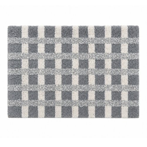 Alfombra de baño 40 x 60 cm cuadrillé gris y blanco