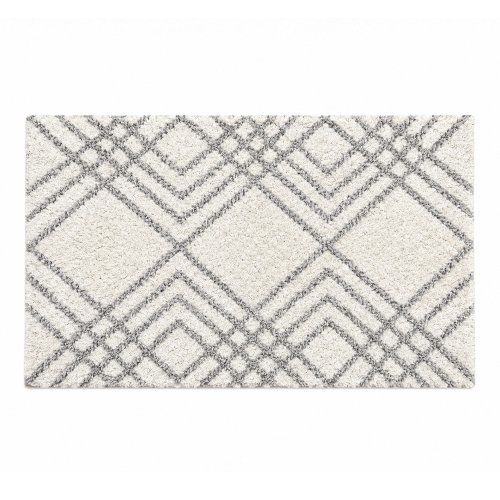 Alfombra de baño 50 x 80 cm con diseño geométrico natural y blanco