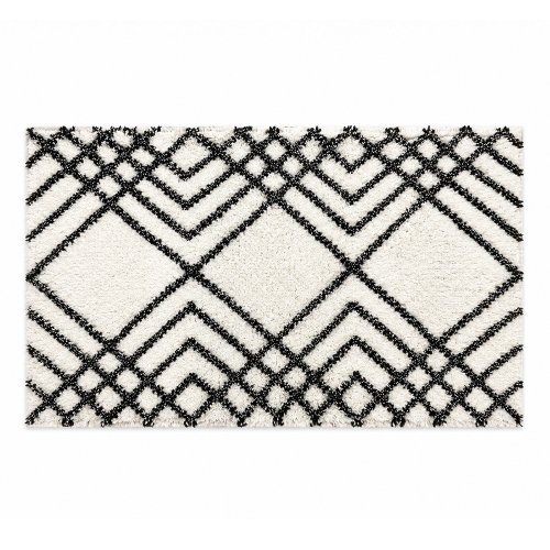 Alfombra de baño 50 x 80 cm con diseño geométrico natural y negro