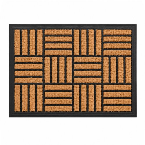Felpudo goma con doble coco 40 x 60 cm cuadrados con rayas.