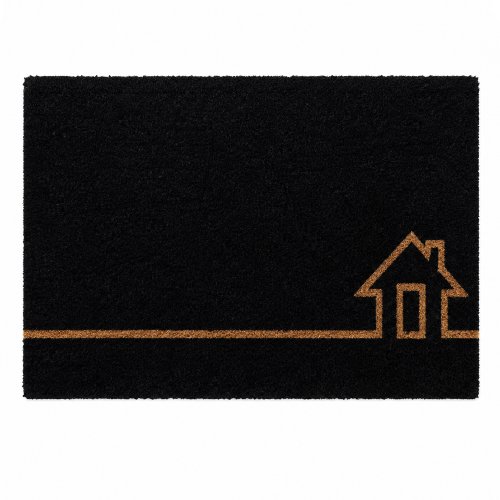 Felpudo de coco 40 x 60 cm negro con casita lineal