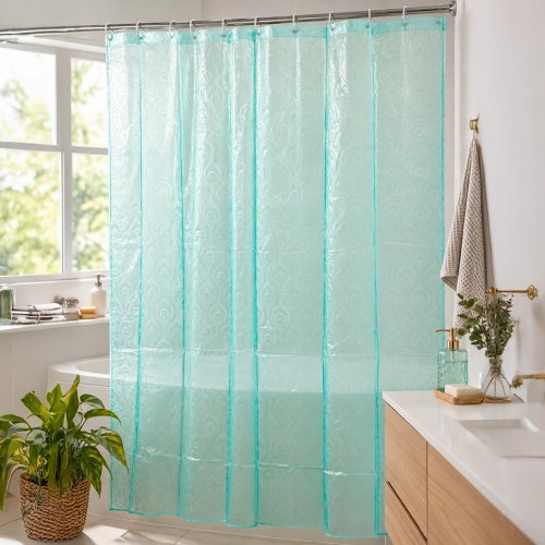 Cortina de baño PVC 180x180 cm pluma de pavo real verde agua