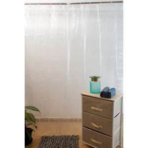 Cortina de baño 180x180 cm de PVC guarda superior transparente con tramado de cuadrados