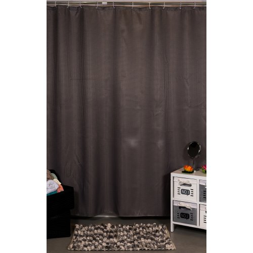 (E0026) Cortina de baño polyester 180 x 180 cm tramado circulos gris.