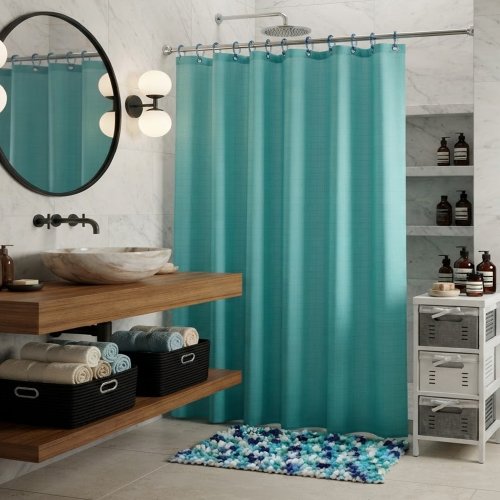 Cortina de baño Polyester 180 x 180 cm cuadrados turquesa.