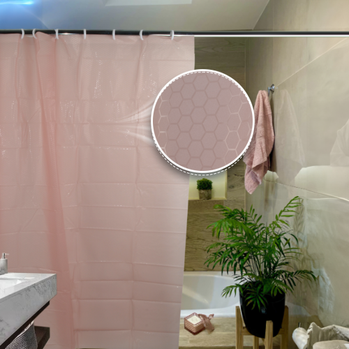 Cortina de baño 180 x 180 cm tramado hexágono rosa