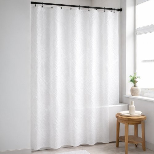 Cortina baño 180 x 180 cm tramado hojas palma blanco
