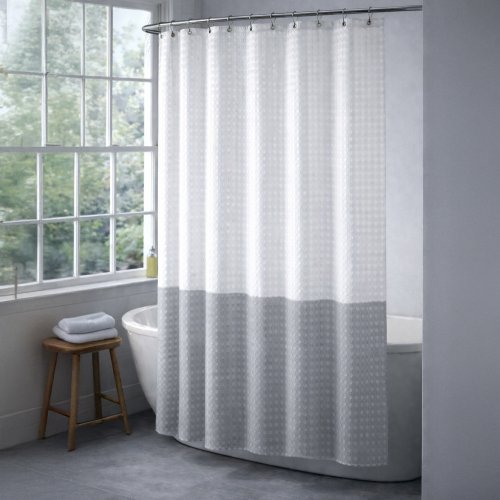 Cortina de baño 180 x 180 cm franjas horizontales grises y blanco