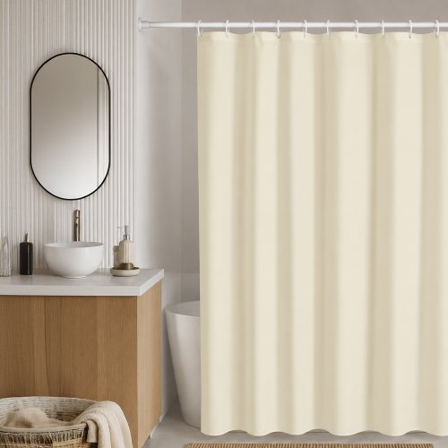Cortina de baño beige 180x180cm con 12 ganchos PEVA
