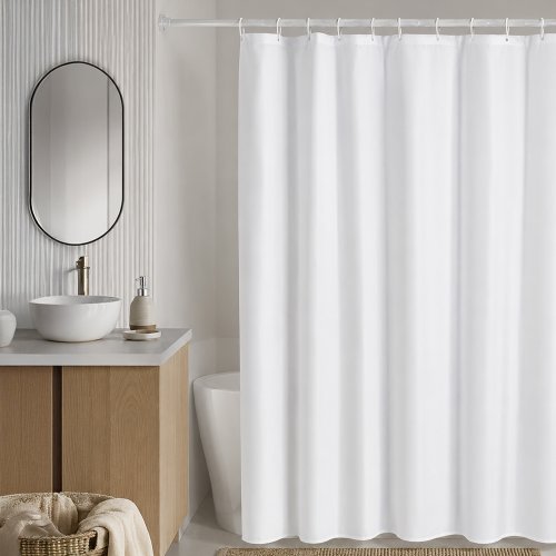 Cortina de baño blanca 180x180cm con 12 ganchos PEVA