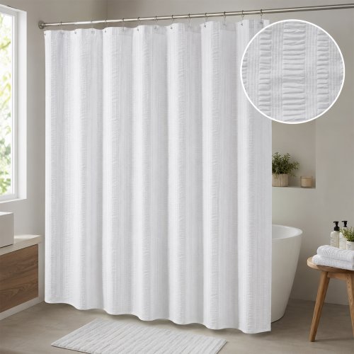 Cortina de baño blanca 180x180cm con 12 ganchos POLYESTER