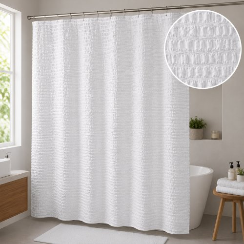 Cortina de baño blanca 180x180cm con 12 ganchos POLYESTER