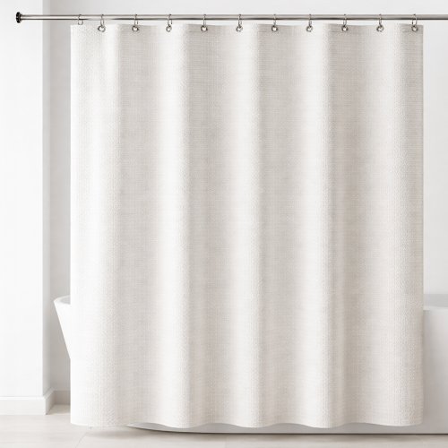 Cortina de baño 180 x 180 cm blanca con margaritas y ganchos
