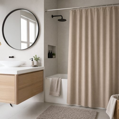 Cortina de baño 180 x 180 cm impermeable craquelada beige