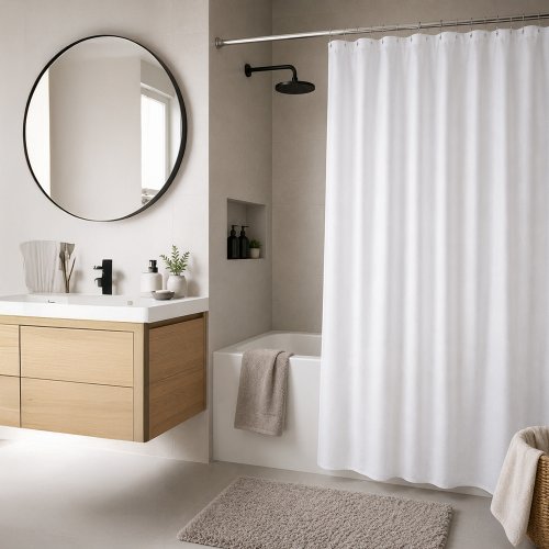 Cortina de baño 180 x 180 cm impermeable craquelada blanca