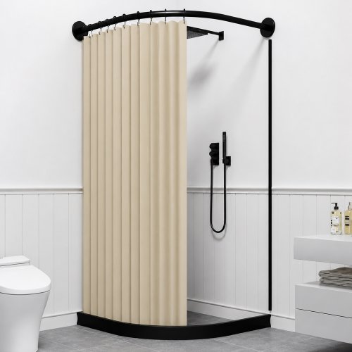 Cortina de baño 180 x 200 cm forrada impermeable beige