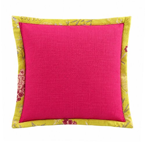 Funda de almohadón 40 x 40 cm fucsia borde verde