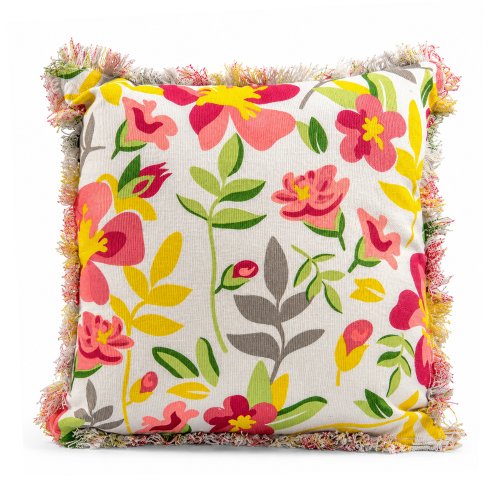 Funda de almohadón 40 x 40 cm blanco  con flores de colores